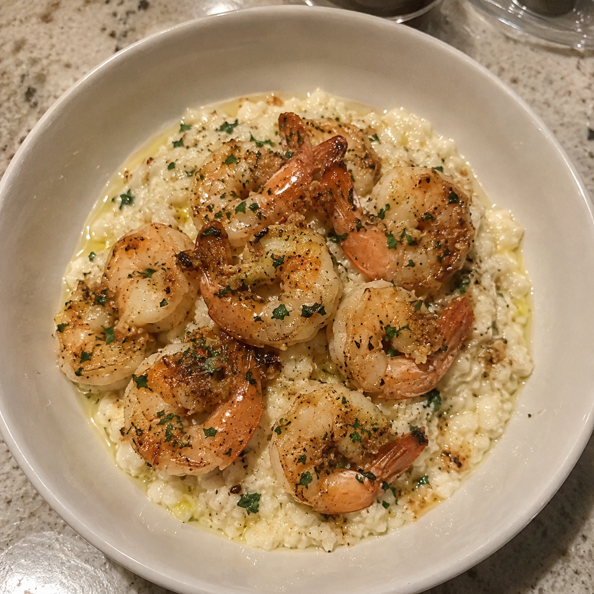 Garlic-Butter Shrimp with Parmesan Cauliflower Risotto