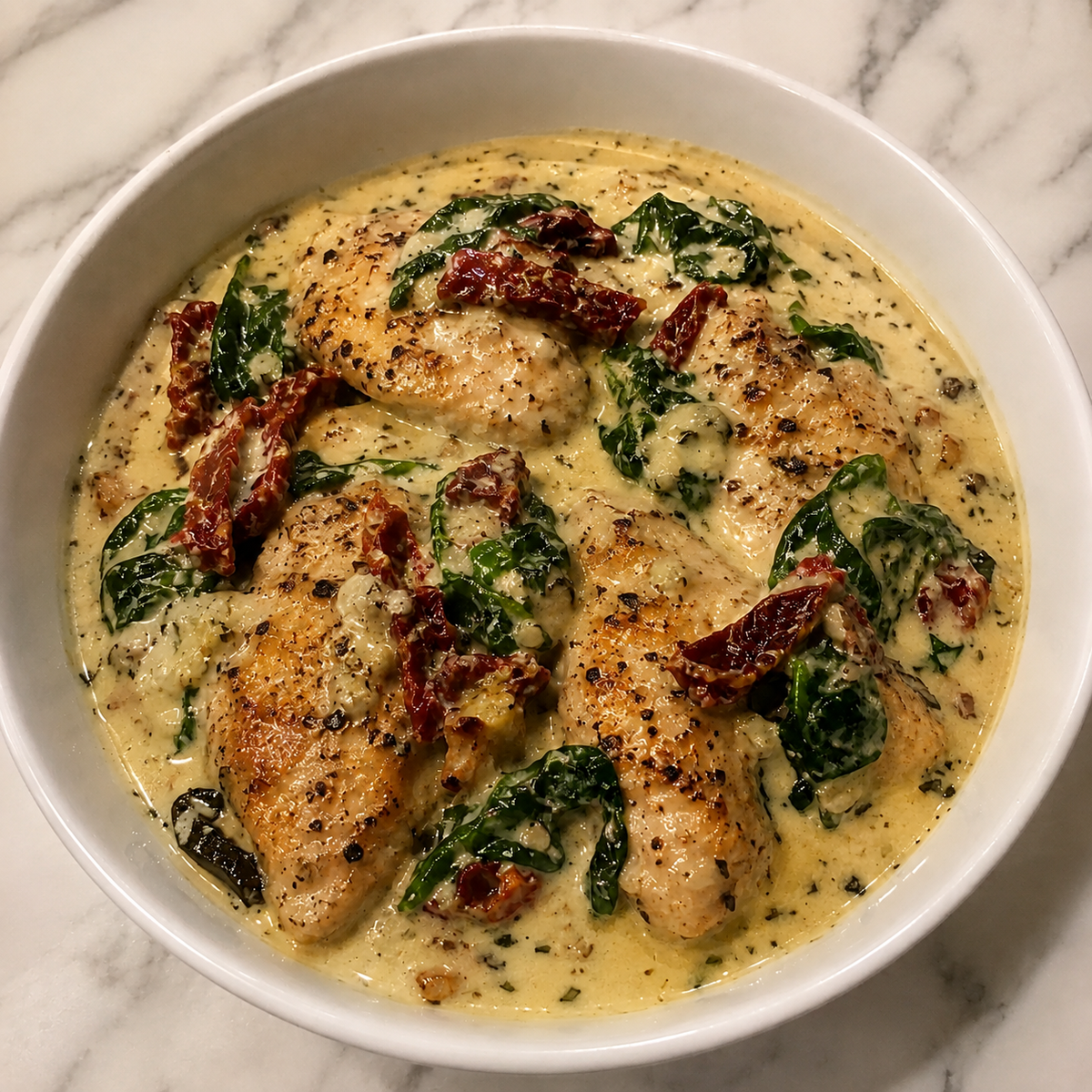 Creamy Tuscan Chicken with Garlic Spinach